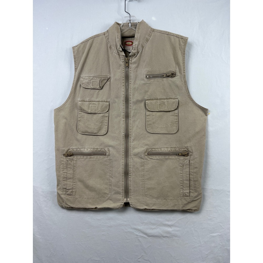Banana Republic Photo Safari Vest Mens XL Khaki Vintage Utility Hooded Full Zip